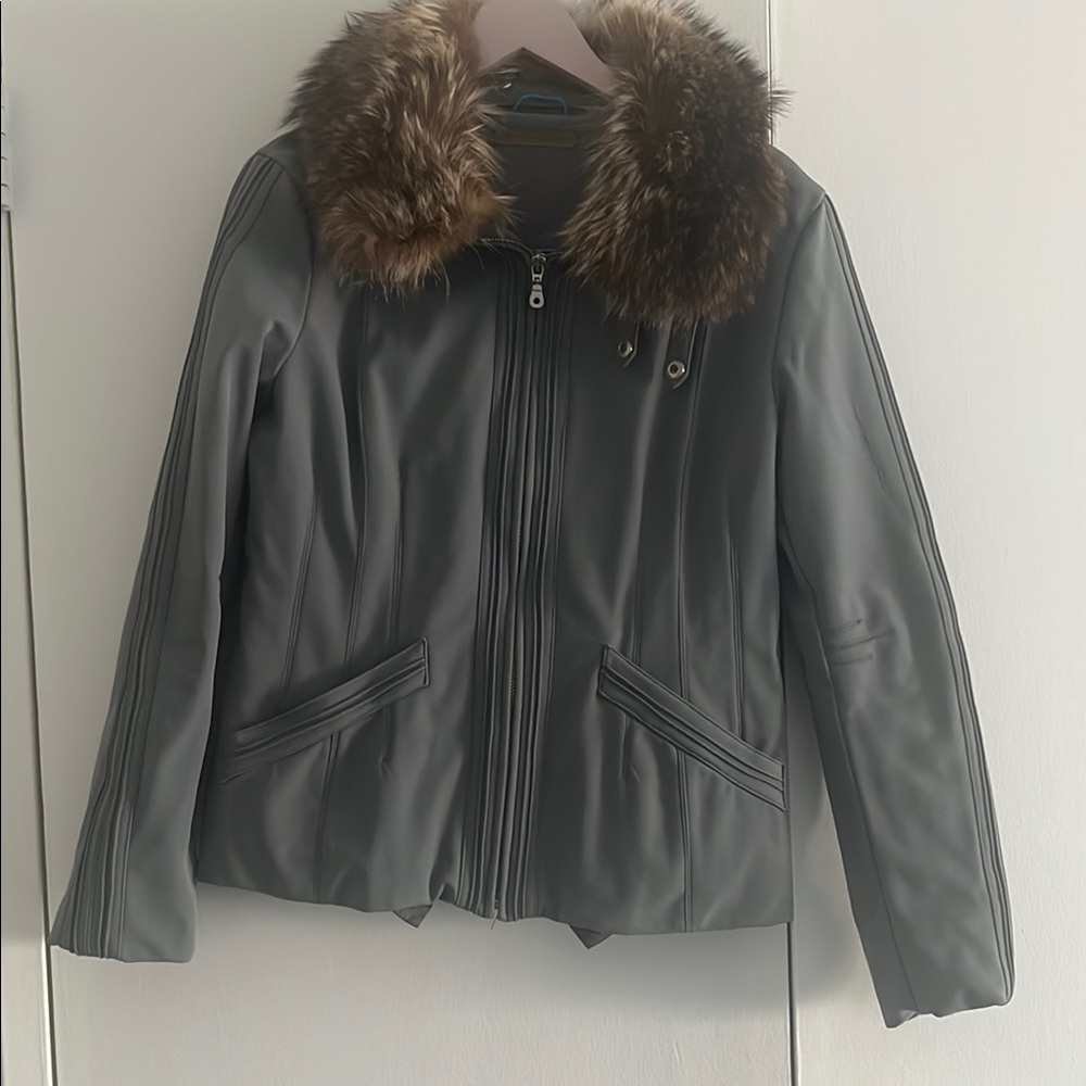 Gray Jacket with Faux Fur Collar